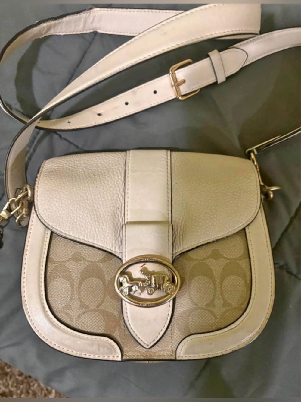 Coach Beige Chalk Signature Canvas and Leather Crossbody